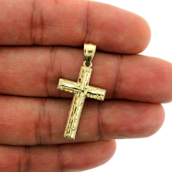 10K Real Gold Nugget Cross Pendant Charm